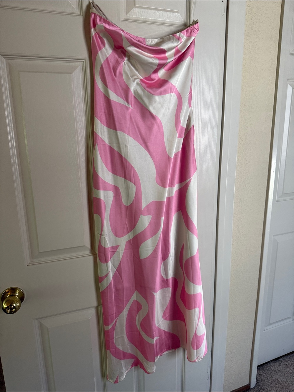 Sleeveless Strapless Pink & White Midi Slip Dress - Picture 3 of 6